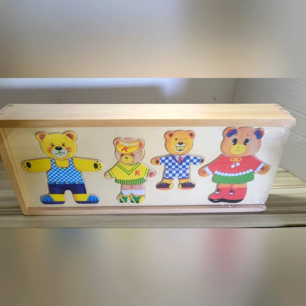 Kids Baby Colorful Wooden Cartoon Bear Dress Changing Clothes Puzz - Picture 1 of 7